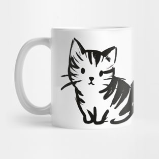 Stick figure kitten in black ink Mug